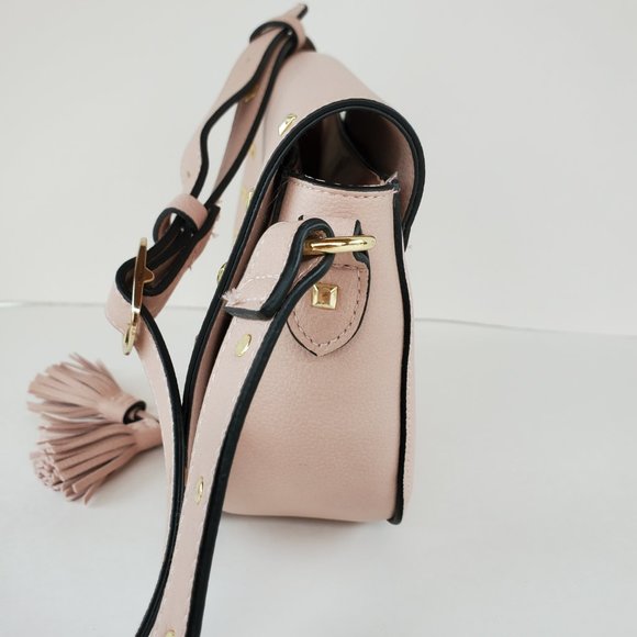 Victoria's Secrets Crossbody Saddle Bag Purse Pink Blush Studded Faux Leather - Picture 8 of 15